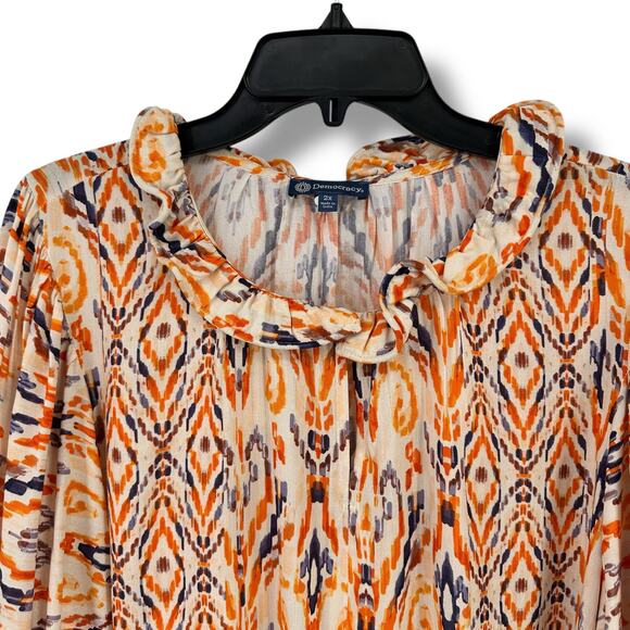 New Democracy Ikat Print Ruffle Collar 3/4 Sleeve Shirt Womens Plus Size 3X - Picture 4 of 8